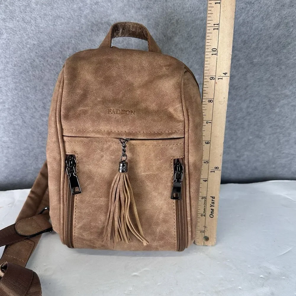 FADEON Leather Backpack Purse Brown Suede‎ Ladies Shoulder One Strap Small Boho